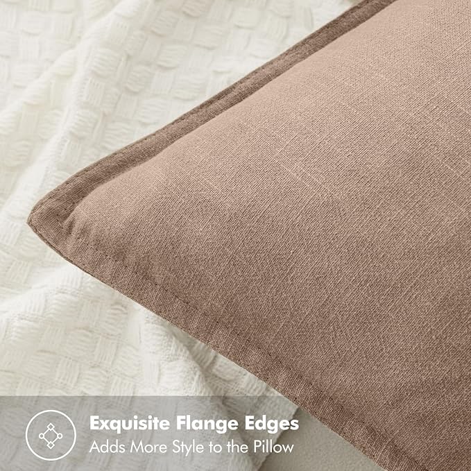 MIULEE Decorative Linen Pillow Covers 20x20 Inch Camel | Boho Farmhouse Neutral Couch Throw Pillows for Bed, Pack of 2 Accent Modern Pillowcases, Sofa Livingroom Home Decor