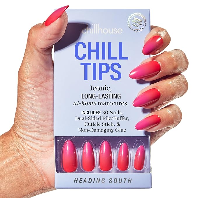 Chillhouse - Chill Tips, Press on Nails Kit - Heading South (Long Almond) - 30 Nail Shapes & Sizes - Up to 2 Weeks Wear - Customizable Fit - Reusable - Latina Founded, Women Owned, Beauty, Self Care