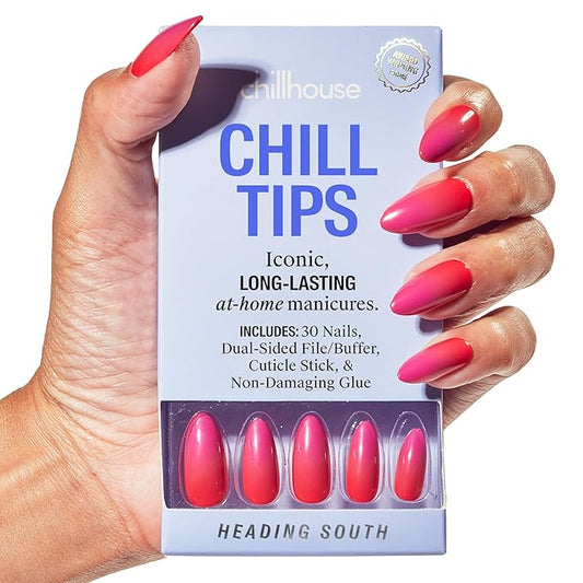 Chillhouse - Chill Tips, Press on Nails Kit - Heading South (Long Almond) - 30 Nail Shapes & Sizes - Up to 2 Weeks Wear - Customizable Fit - Reusable - Latina Founded, Women Owned, Beauty, Self Care