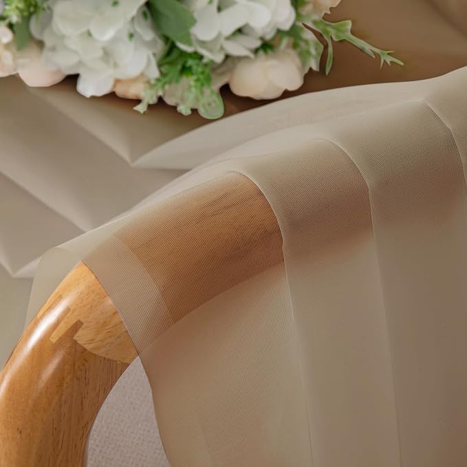 OWENIE Taupe Sheer Curtains 54 Inch Length 2 Panels Set, Rod Pocket Fimly Voile Short Curtains for Living Room, Taupe Solid Window Curtain Panels for Bedroom, Each 42Wx54L inch