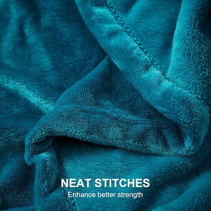Hansleep Throw XL Teal Fleece Blanket, Soft Flannel Bed Blanket | Fuzzy Cozy Blanket 50x70 Inches, Multi-use for Bed, Sofa, Couch, Travel, Camping, All Season Warm Lightweight Cover