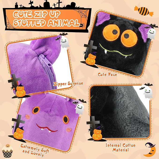 MIAODAM Halloween Bat Stuffed Animal Plush, 11inch Reversible Halloween Bat Plushies Pillow, Cute Baby Plush Toy Gift for Toddler Girls Boys