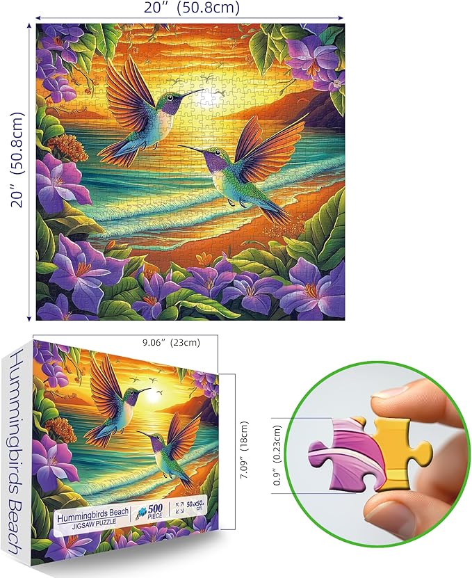 500 Piece Jigsaw Puzzle for Adults – Hummingbirds & Beach Flower Design - Challenging Unique Puzzle - 20x20 Inches - Perfect for Family Fun