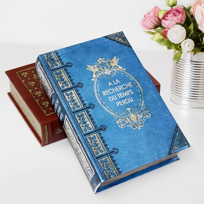 Book Box Decorative Storage Box Faux Wood Book Box | with Magnetic Cover Storage for Hidden Jewelry,Photos, Greeting Cards,Remotes，Large Size Box -4-04