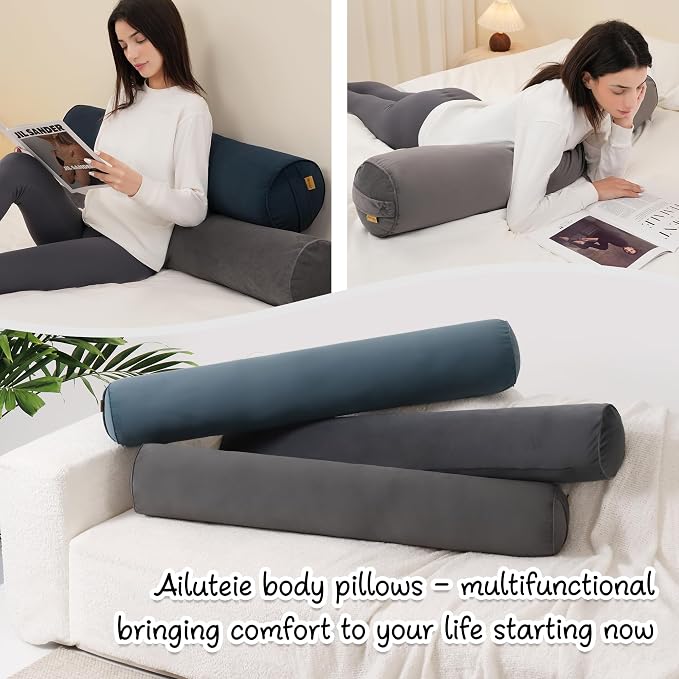 Body Pillow for Adults,Long Round Pillow,Big Cylindrical Pillow,Large Full Bolster Pillows for Side Sleepers (Steel Gray, 59"*7.87")
