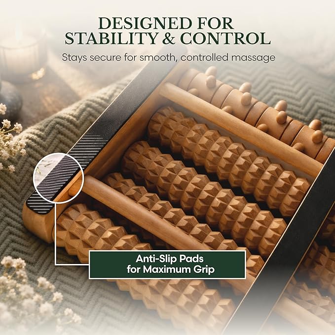 Brookstone Foot Massager for Neuropathy & Plantar Fasciitis Relief - Wooden Foot Roller Massager, Neuropathy Pain Relief for Feet - Mom Gifts for Women Portable for Home or Travel
