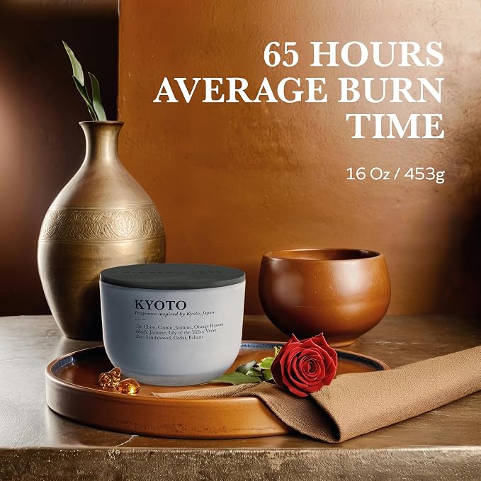Sandalwood Jasmine Scented Candle,16oz 3 Wick Large Soy Wax Candle, 60+ Hour Burn | Non Toxic Aromatherapy Candle for Home, Meditation & Stress Relief | Luxury Candle Gift for Women and Men