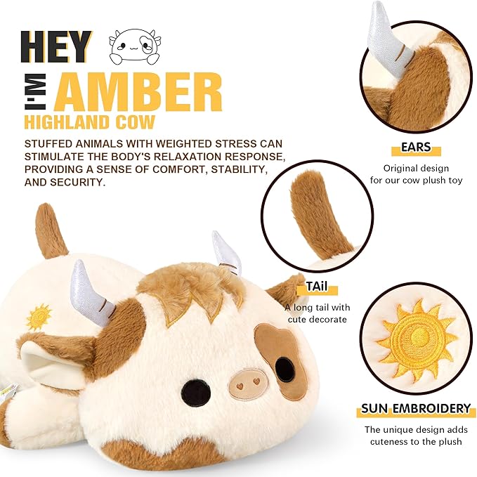 Onsoyours Original Weighted Stuffed Animals, 4.0 lbs Weighted Highland Cow Plush Toy, 20" Large Soft Weighted Scottish Cow Pillow Gifts for Kids & Adults