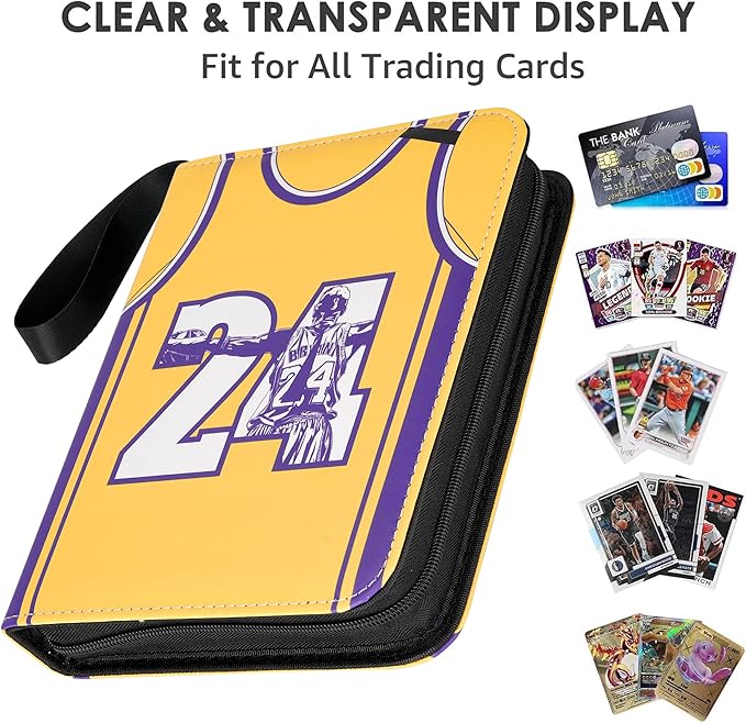 HBK Basketball Card Binder 400 Pockets, Waterproof PU Leather Sports Card Holder with Zipper, 3-Ring Trading Card Album with 50 Removable Sheets, Yellow (KB24)