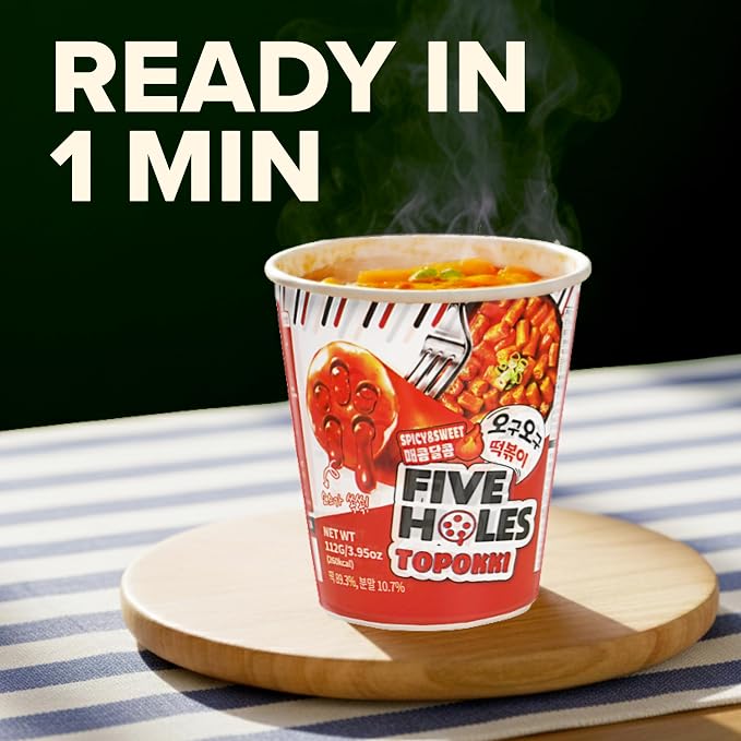 Five Holes Topokki Sweet & Spicy Flavor, Instant Korean Rice Cakes, 3.95oz (Pack of 2)