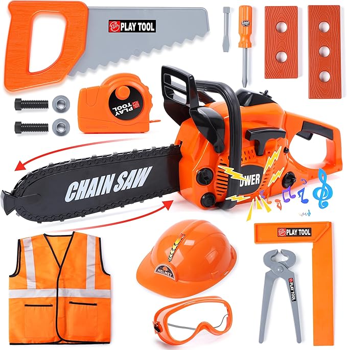 Skirtoy Toy Chainsaw for Kids, Family Day Games Pretend Play Series Kids Tool Set, Outdoor Electronic Chainsaw Toy Tool Set, STEM Preschool Toddler Tool Set, Thanksgiving