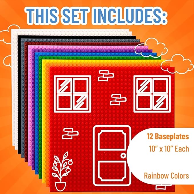 Strictly Briks Classic Stackable Baseplates, for Building Bricks, Bases for Tables, Mats, and More, 100% Compatible with All Major Brands, Rainbow