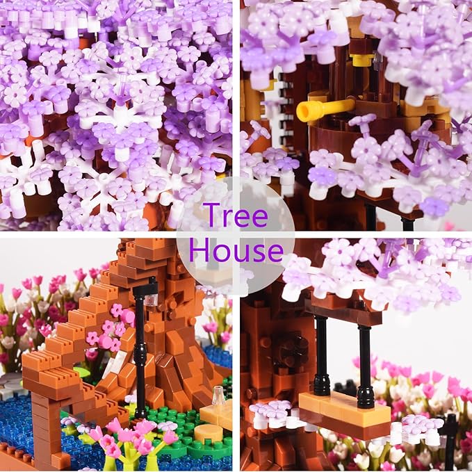 Cherry Blossom Bonsai Tree Micro Building Set Creative Gift for Adults Girls Boys 14+, Japanese Purple Cherry Tree House Micro Blocks Model for Adults, Flowers House 2200PCS