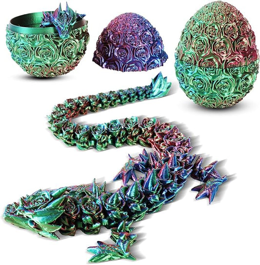 Pigmiss 3D Printed Dragon,3D Dragon Eggs with Dragon Inside,Dragon Fidget Toy for Adult,Full Articulated Dragon Crystal Dragon Easter Eggs Decoration for Gift (Rose-Blue Purple)