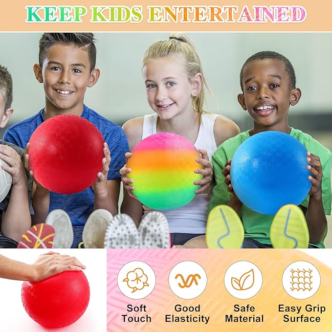 6PCS Playground Balls,8.5 Inch Inflatable Dodge Balls,Dodgeball Balls,Rubber Bouncy Dodge Ball with 1 Hand Pump for Indoor Outdoor Games Camps Schoolyard Picnic