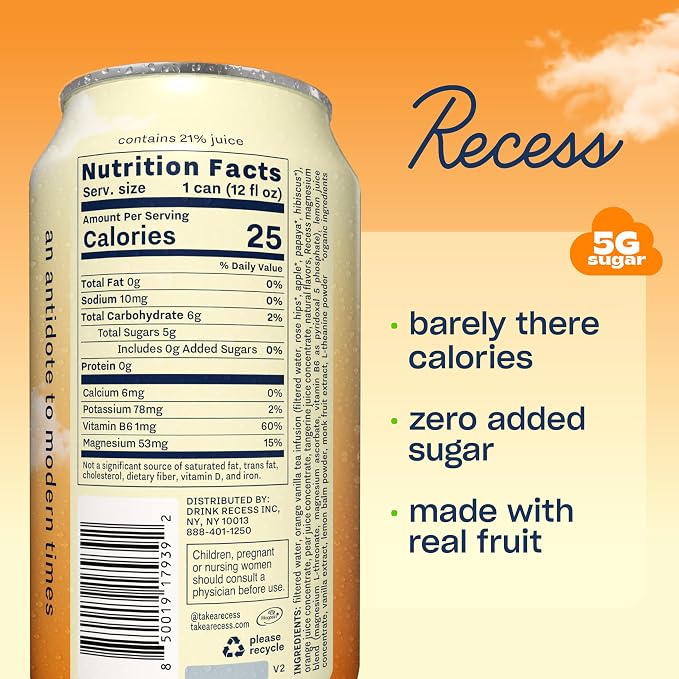 Recess Mood Magnesium Supplement Drink Calming Beverage, 12 Ounce (Orange Vanilla, 12 Pack)