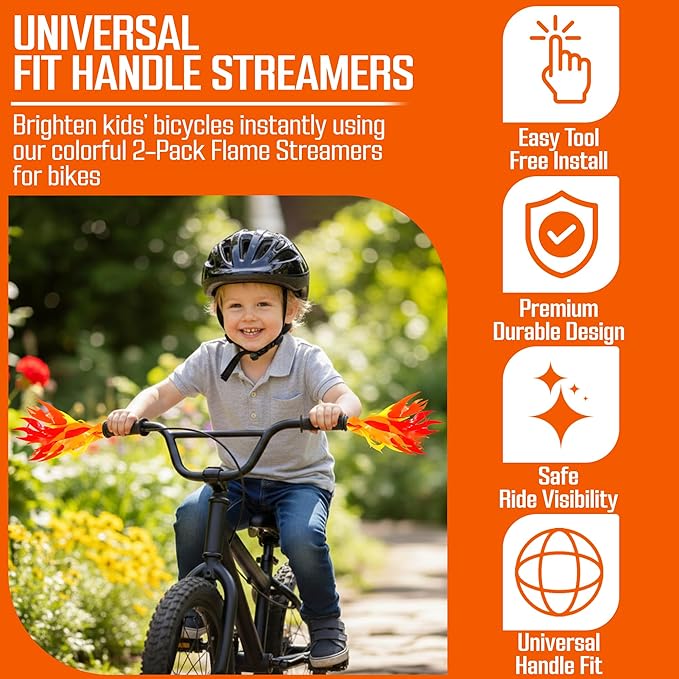 Iconikal 1-Pair Flame Streamers for Bicycle or Scooter Handlebar, 10-Inch Kids Bike, Easy Install