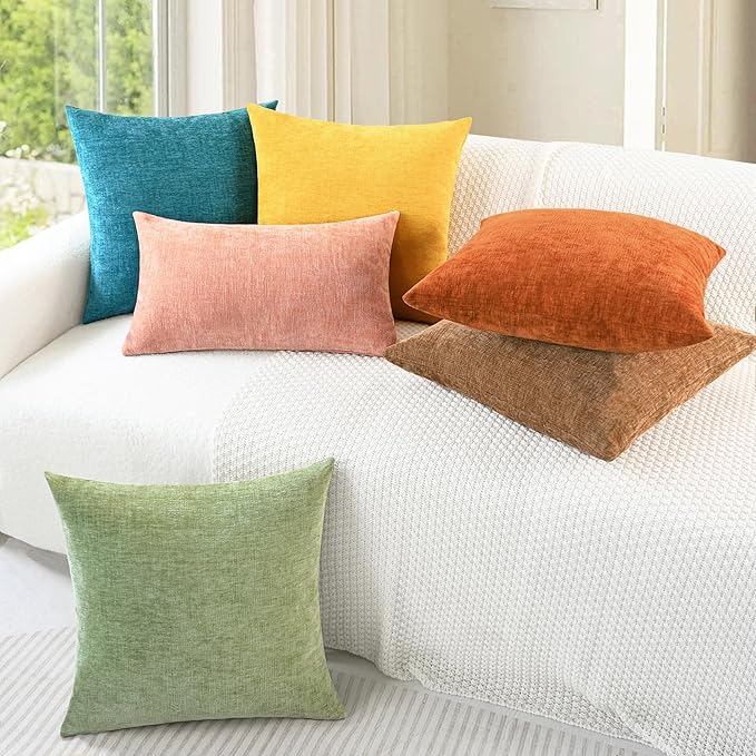 CaliTime Decorative Couch Throw Pillow Covers 18 X 18 Inches Apricot Brown | Pack of 2, Cozy Chenille Cushion Cases for Sofa Bed Living Room Farmhouse Home