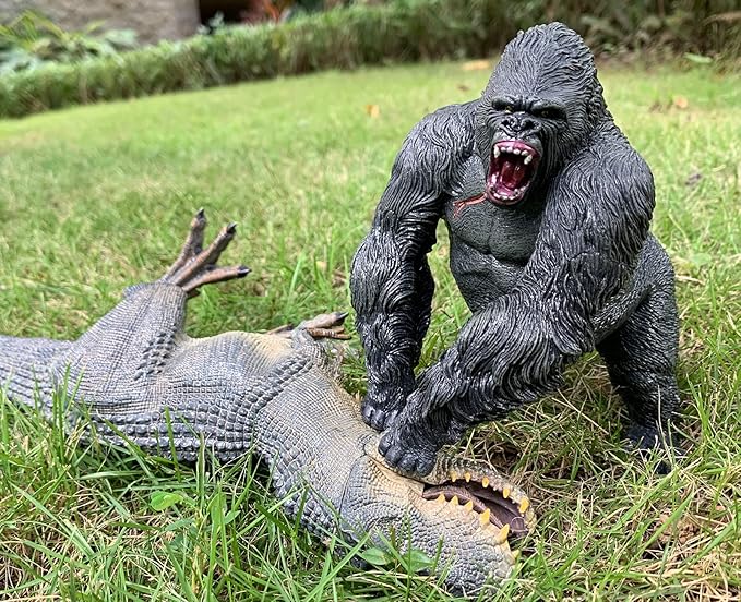 Gorilla VS Vastatosaurus Rex Dinosaur Toys with Realistic Rock Action Figure Rampage Gorilla Fight Tarbosaurus Animal Figurines for Role Playing for Kids