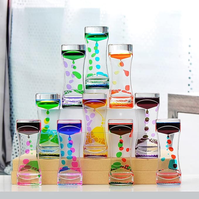 FKYTION Liquid Motion Bubbler Timer Pack of 2 Great Desktop Colorful Hourglass Liquid Bubbler Small Calming Relaxing Toys Sensory Anxiety Autism ADHD Fidget Toys