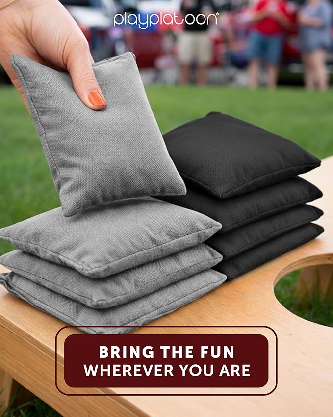 Play Platoon Cornhole Bags Weather Resistant- Set of 8 Regulation Bean Bags for Tossing- Official Professional Size & Weight Corn Hole Bags Two Color All Weather Cornhole Beans Bag Set with Tote Bag
