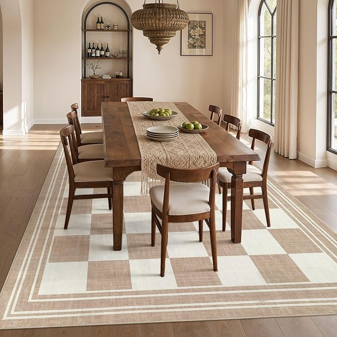 cotiled Washable Area Rugs 5x7 Living Room | Non Slip Backing, Stain Resistant, Pet Friendly, Large Neutral Soft Indoor Carpet For Bedroom, Nursery, Office, Khaki/Brown