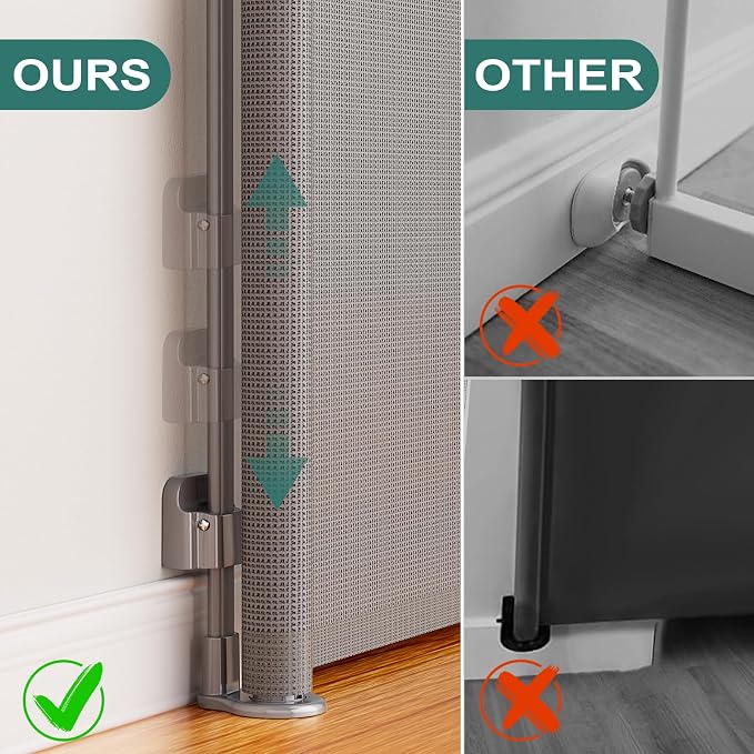 Babepai Retractable Baby Gates Extra Wide | 55" Wide x 34" Tall Dog Gates for Stairs | Indoor/Outdoor Use | Child Gates for Doorways, Deck, Porch, Hallways, Patio - Gray