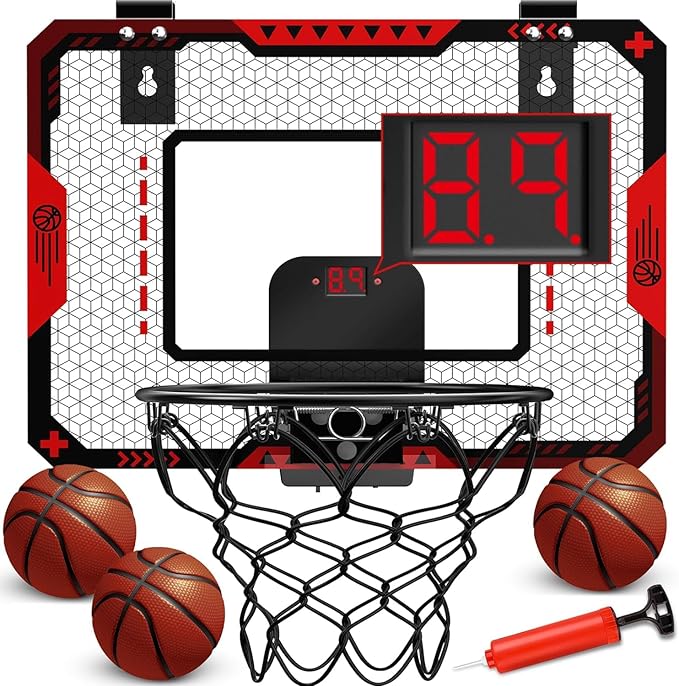 Indoor Basketball Hoop for Kids 5 6 7 8 9 10+Years Old Boys,Mini Basketball Hoop Over The Door Mini Hoop with Electronic Scoreboard & 3 Balls,Kids Basketball Hoop Sport Toys for Gift for Boys Age 5-10
