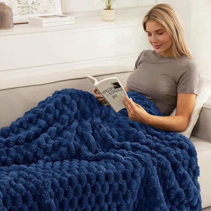 Whale Flotilla Soft Fleece King Size Bed Blanket 3D Jacquard, Navy Blue | Lightweight Breathable Coverlet Bedspread for All Seasons, Super Cozy Plush Fluffy Fuzzy Decorative Blanket for Bed, 90"x104"