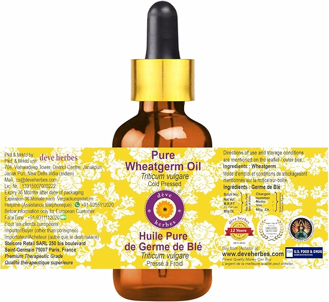 dève herbes Pure Wheatgerm Oil (Triticum vulgare) with Glass Dropper Cold Pressed 10ml (0.33 oz)