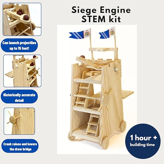 PATHFINDERS STEM Kit – Medieval Siege Tower with Catapult | Wooden Building Kit for Kids Ages 12-14 | Engineering & Physics Toy | Hands-On STEM Project