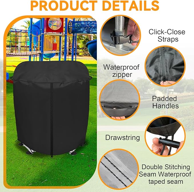 Trampoline Cover for 60" Kids Trampoline 100% Waterproof Kids Trampolines Cover Round Heavy Duty 600D Oxford cloth UV resistant Windproof Outdoor Toddler Trampoline Winter Protect Covers (Black）