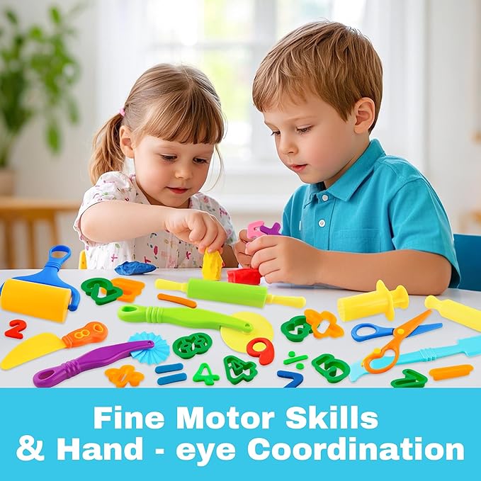 Dough Tools 24pcs Dough Tools Play for Kids Clay Accessories with Rolling Pins,Number Cutters,Roller,Safety Scissors,Plastic Knife