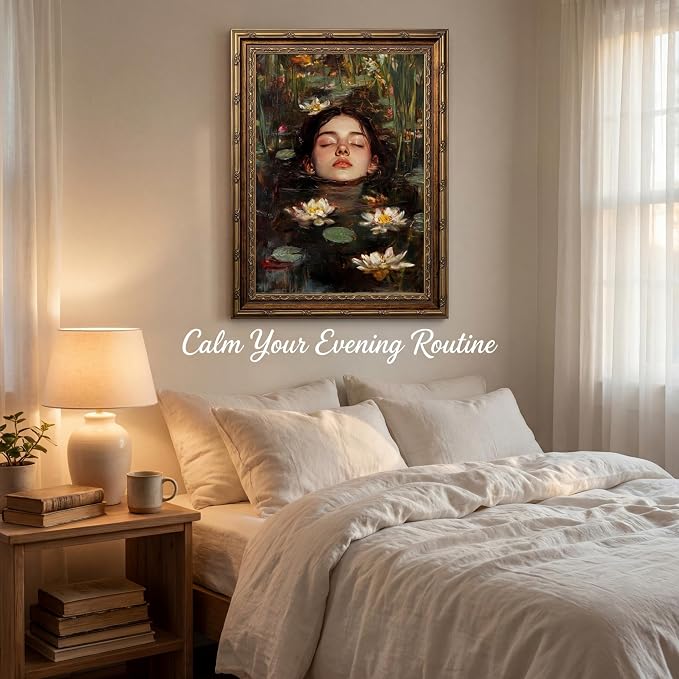 Vintage Gold Framed Gothic Wall Art, Ophelia Inspired Woman Portrait Print | Dark Academia Romantic Victorian Oil Painting Canvas Print Picture Wall Decor for Living Room Bedroom Office, 8x10 Inch