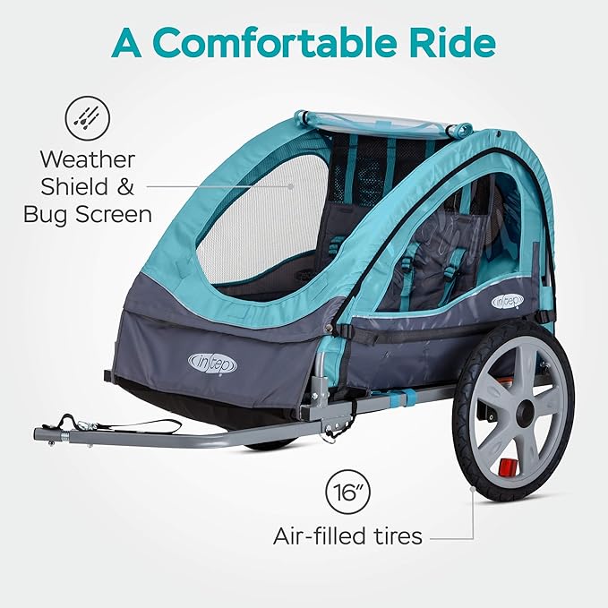 InStep Take 2 or Sync Kids Bike Trailer, Single or Double Seat, Universal Coupler, Folding Frame, Quick-Release Wheels, Canopy with Bug Screen and Weather Shield, Bike Trailer for Kids
