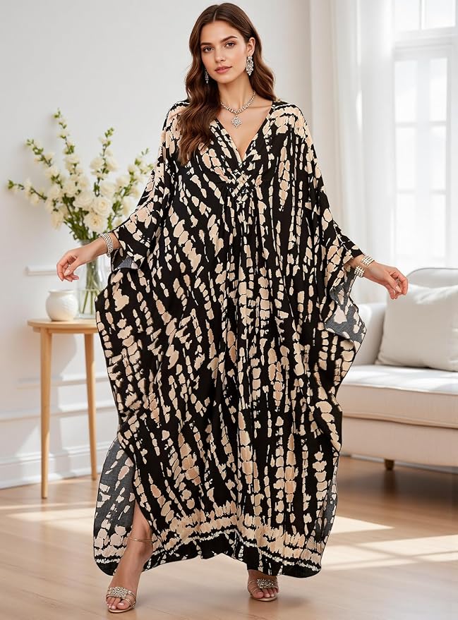 Mumu Dresses for Women Plus Size, Bohemian Kaftan Beach Cover Up Long Maxi Nightgown Soft Loungewear
