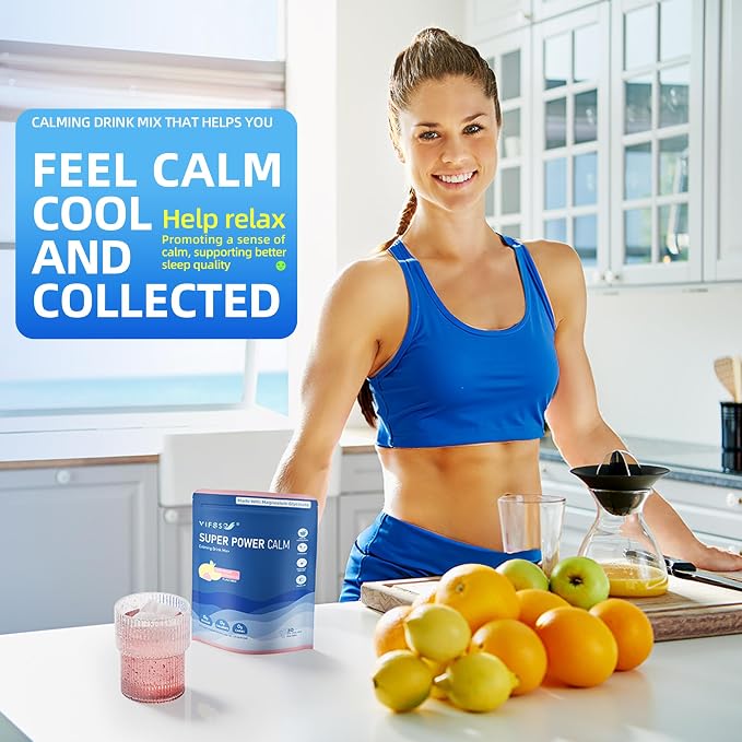 VIFSSG Super Power Calming Powdered Drink Mix, Raspberry Lemonade 30 Packets, L-Theanine, Ksm-66 Ashwagandha, Magnesium Glycinate, Vitamin D3 Supplements, Sugar-Free, Non-GMO for Relax & Focus