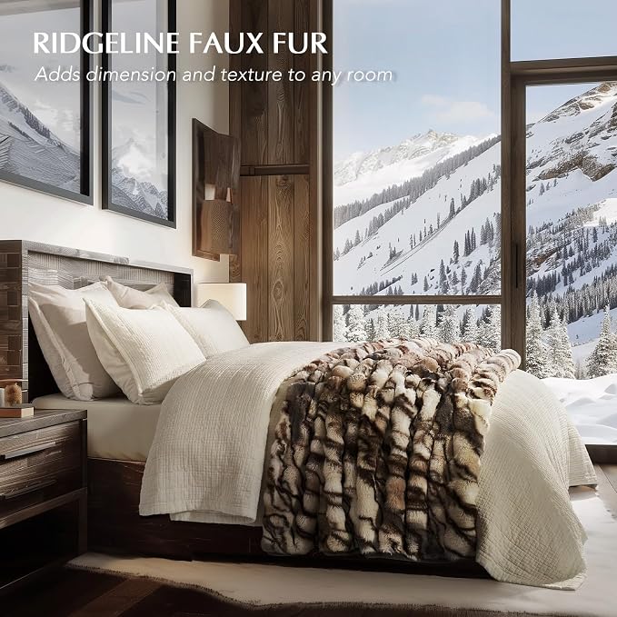 Faux Rabbit Fur Bubble Throw Blanket, 60"x80", Beige & Gray | Ultra Soft, Luxury Faux Rabbit Fur Throw, Thick Warm Bubble Blanket, Cozy Fluffy Reversible, for Bed, Couch, Chair, Sofa