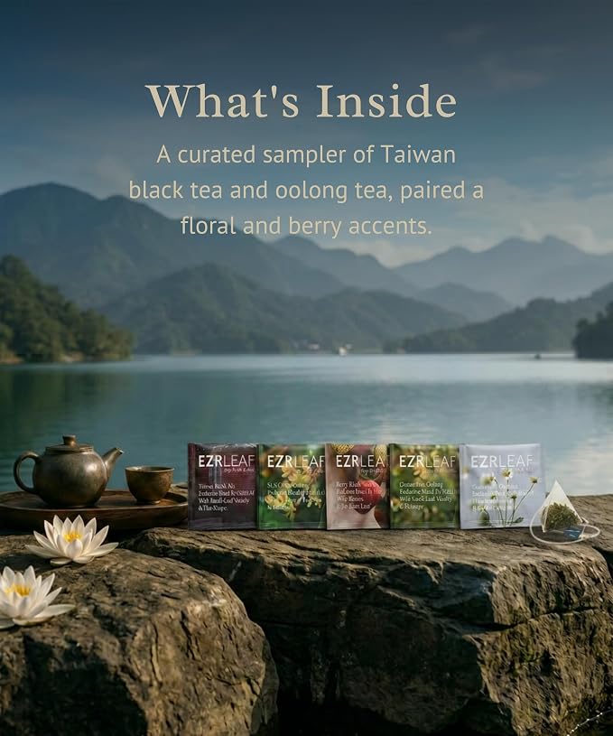 EZR LEAF Taiwan Tea Rituals – Premium Taiwan Tea Variety Pack, Taiwan Black Tea & Oolong Tea Collection, Four Seasons Oolong, Osmanthus Oolong, Pyramid Tea Bags, Tea Gift Set