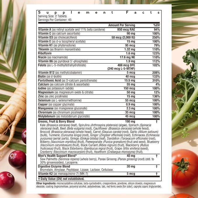 Doctor's Recipes Multivitamin for Men, Comprehensive Daily Multivitamin, Includes Lycopene, Saw Palmetto, Vitamins A, B6, B12, C, D, E, Zinc & More, Heart, Energy, Prostate & Immune Health, 90 Tablets