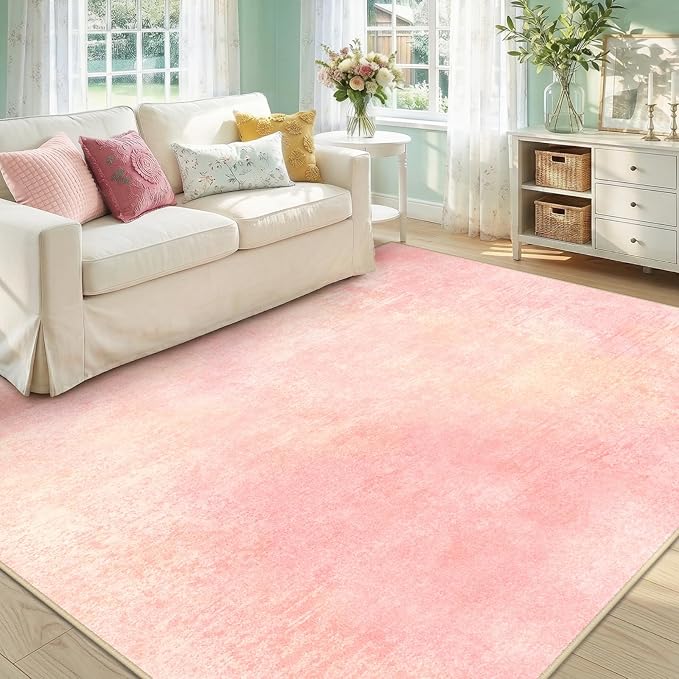 RELEANY Washable 6'x9' Abstract Area Rug for Living Room Light Pink | carpet for bedroom, kitchen, office, hallway and entryway, printed pattern, non-slip, soft, stain-resistant, easy to clean