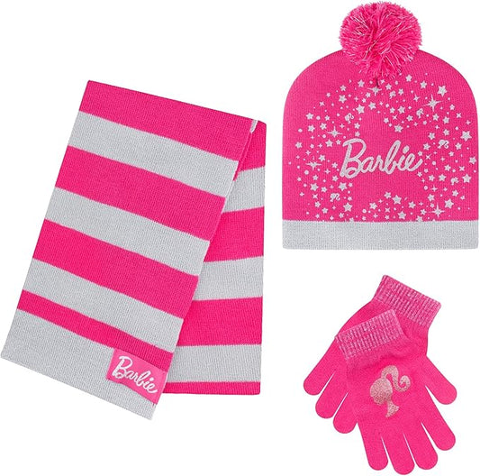 Barbie Girls Winter Hat with Gloves for Ages 5-13 Years – Ultra Soft Pink Beanie Winter Hat for Outdoors