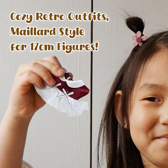 Handmade Clothes for 17cm LA B UBU，Suitable for 17cm Doll Accessories, Cute Clothing, Cute Clothes for Dress up Unique Style- Burgundy Skirt +Brown Shoes + Burgundy Bow