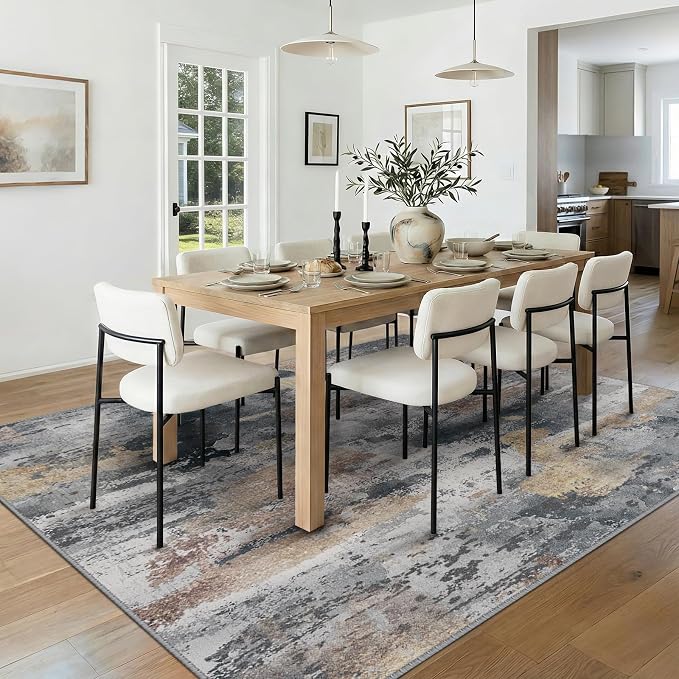 RELEANY Washable 6'x9' Abstract Area Rug for Living Room Ash Brown | carpet for bedroom, kitchen, office, hallway and entryway, printed pattern, non-slip, soft, stain-resistant, easy to clean