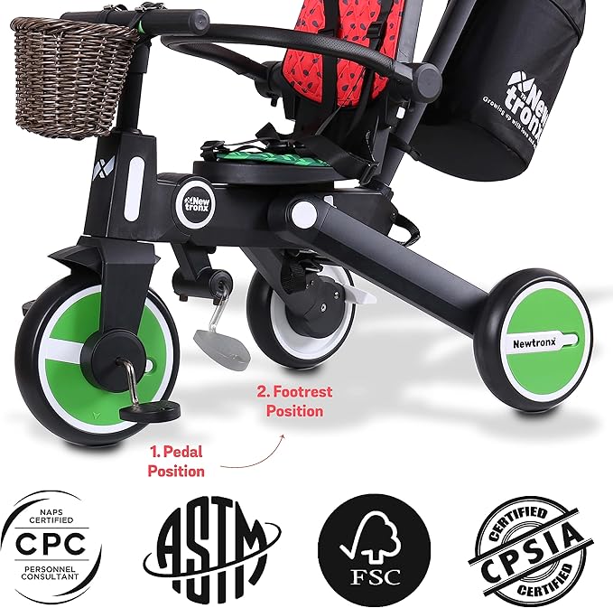 Adventure Pro Summer Edition - Foldable Tricycle for Toddlers-Big Canopy, Basket,Travel Backpack and Parent Bag - Toddler Tricycle for Ages 10 Months to 5 Years (Watermelon/Red)