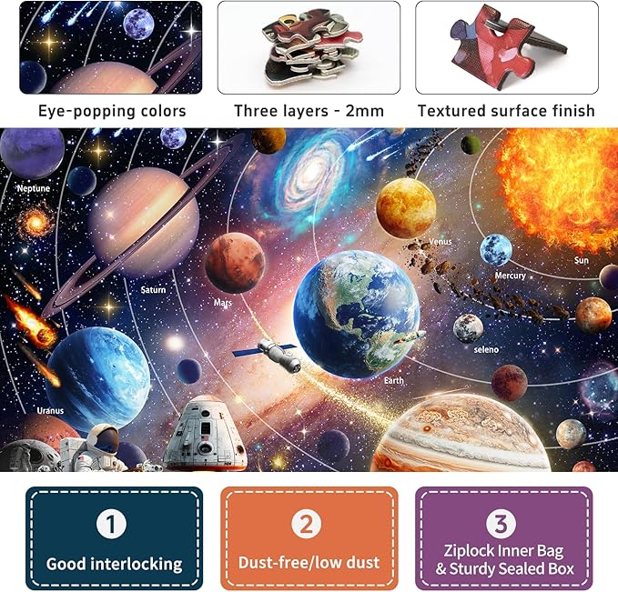 1000-Piece Space Explorer Puzzle: Glow-in-The-Dark Astronaut Adventure, Solar System Jigsaw Puzzle, Challenging Colorful Cosmic Puzzles for Adults, Outer Galaxy, Finished Size 26.6x19.2