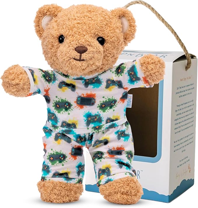 Zip N' Bear Soft Plush Teddy Bear Stuffed Animal with Gamers Galaxy Pajamas - Zippy The Bear Cute Cuddly Plush Toy, Perfect Sensory Teddy for Kids, Toddlers - Adorable Gift & Bedtime Companion