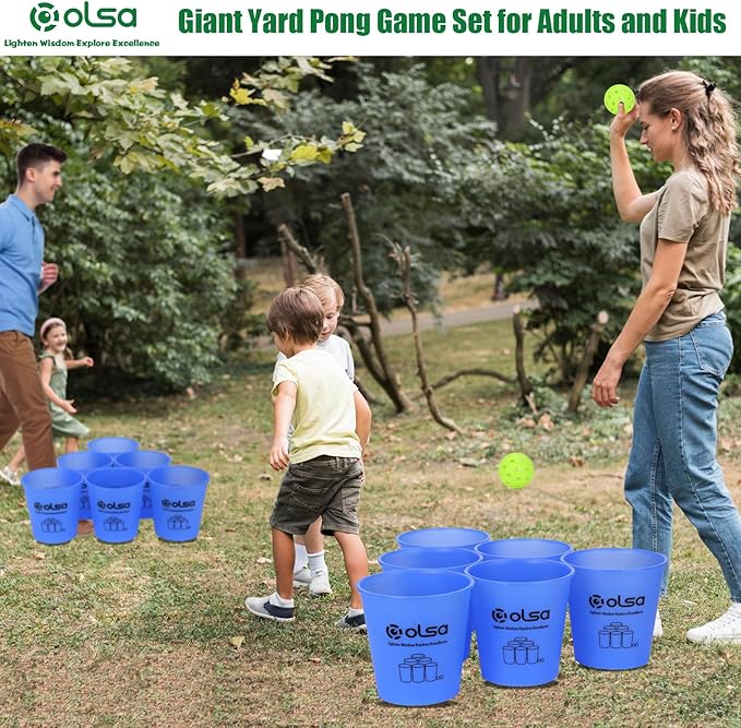 Olsa Giant Yard Pong Outdoor Games, Classic Toss Family Games for Beach Camping Lawn Backyard Party, Indoor Outdoor Game for Adults and Family(Blue Glow in Dark)