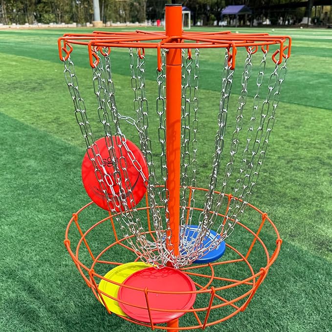 TARUMG Disc Golf Basket - Portable Disc Golf Target with Heavy Duty 24-Chains Come with Transit Bag and 3pcs Disc Golf Discs, Ground Stake -Suitable for Players of All Levels - Multi Color Available