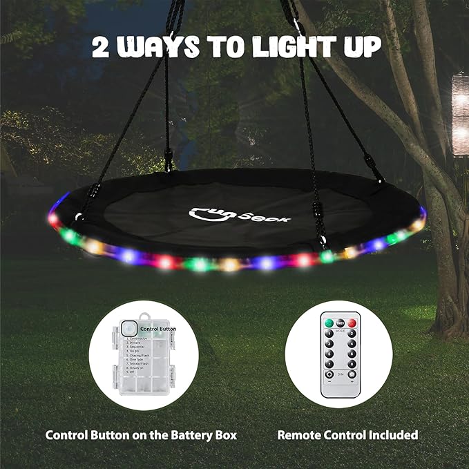40 Inch Tree Swing with LED Light for Kids, 900lbs Flying Saucer Swing, with Adjustable Hanging Straps, for Indoor and Outdoor, Great Gifts for Kids (40INCH)